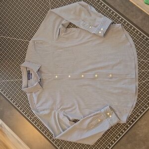Nautica Stretch Classic Navy and White Striped Dress Shirt